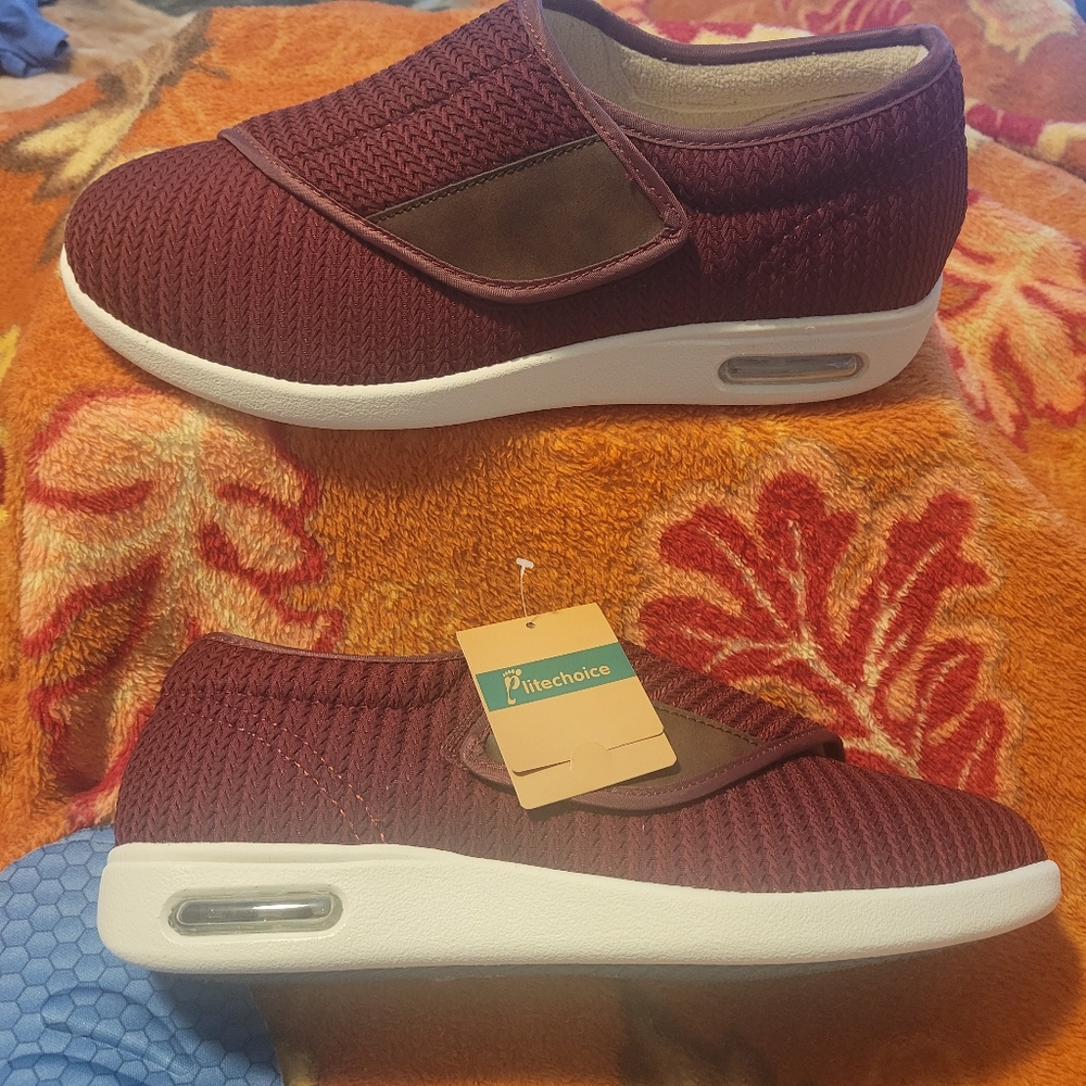 Litechoice Burgundy Slip-On Sneakers orthopedic/post surgery/convalesent/elderly